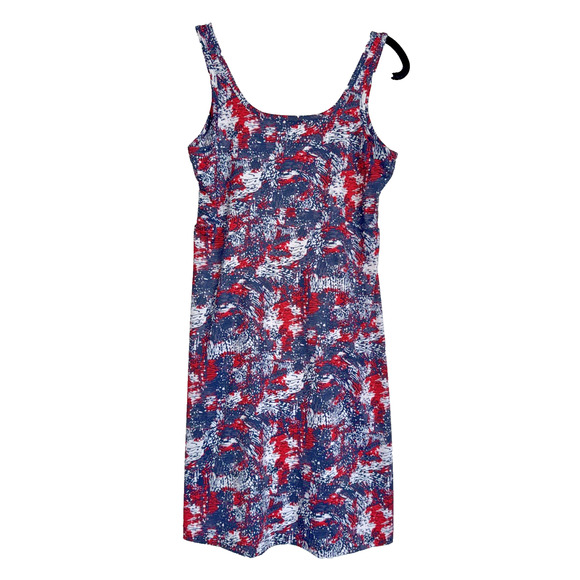 Columbia Omnifreeze Dress Small Red White Blue Waterbrush Cooling Performance - Picture 1 of 10